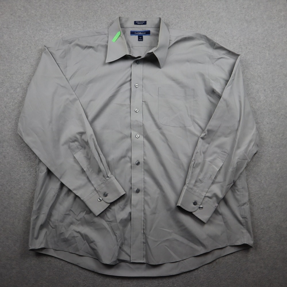 Croft & Barrow Dress Shirt Mens 18 1/2 36 Broadcloth Gray Long Sleeve ButtonDown